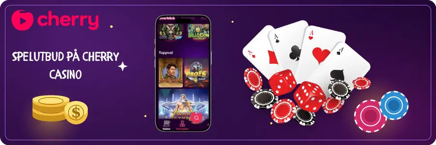 Spelutbud hos Cherry Casino med slots och bordsspel